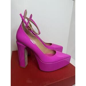 Valentino Garavani Tan-Go Pink Patent Platform Ankle Strap Pumps Women’s 39.5